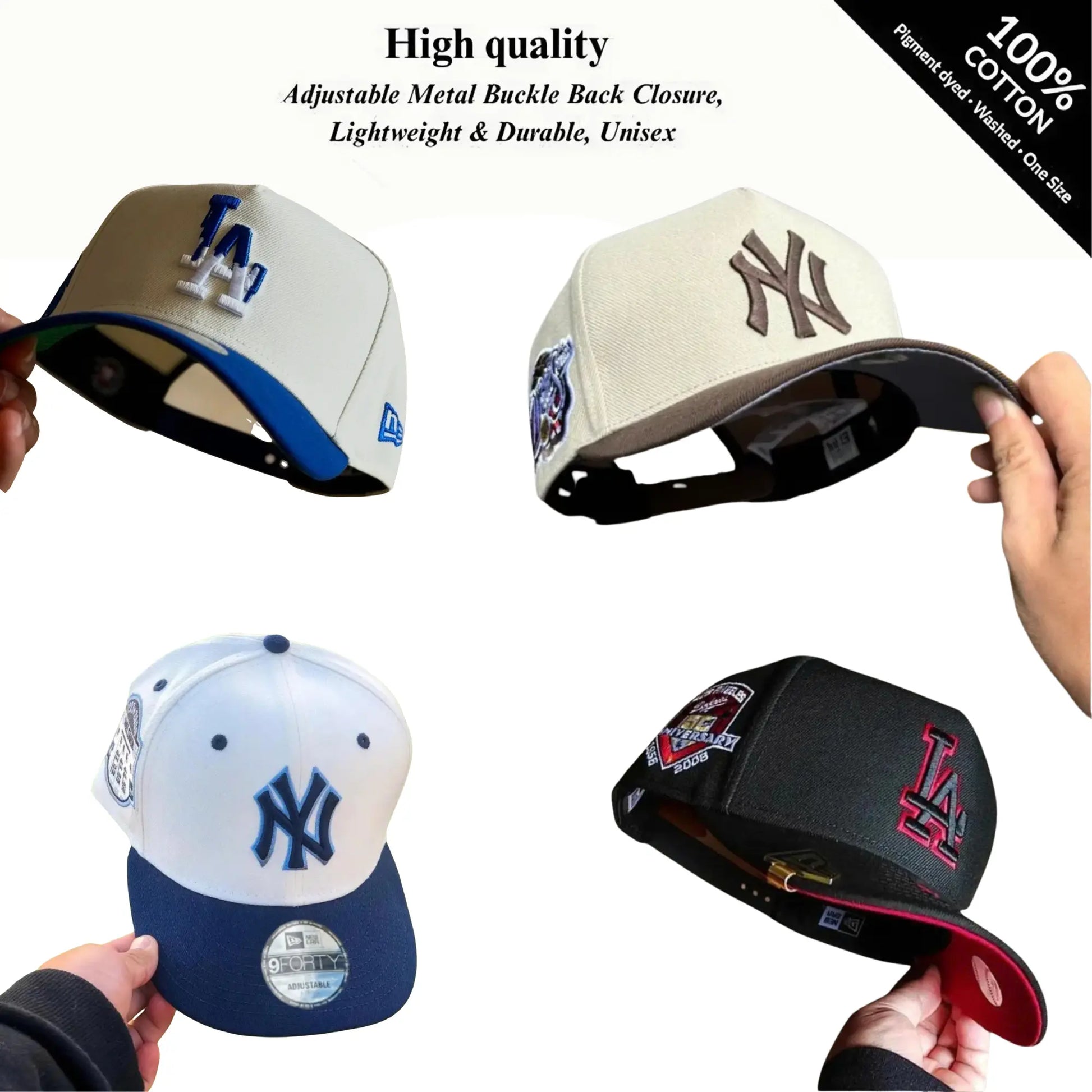 Premium MLB Baseball Fitted Caps - New York & Los Angeles, Flat Peak Design, Vibrant Colors for Streetwear and Sports Enthusiasts