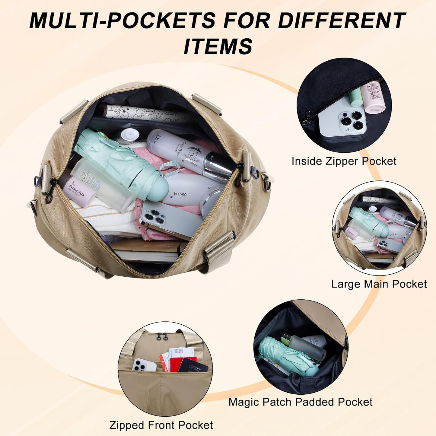 Women's Waterproof Sports Duffle Bag - Versatile Travel Gym Bag with Multiple Pockets for Fitness, Yoga, and Business Trips