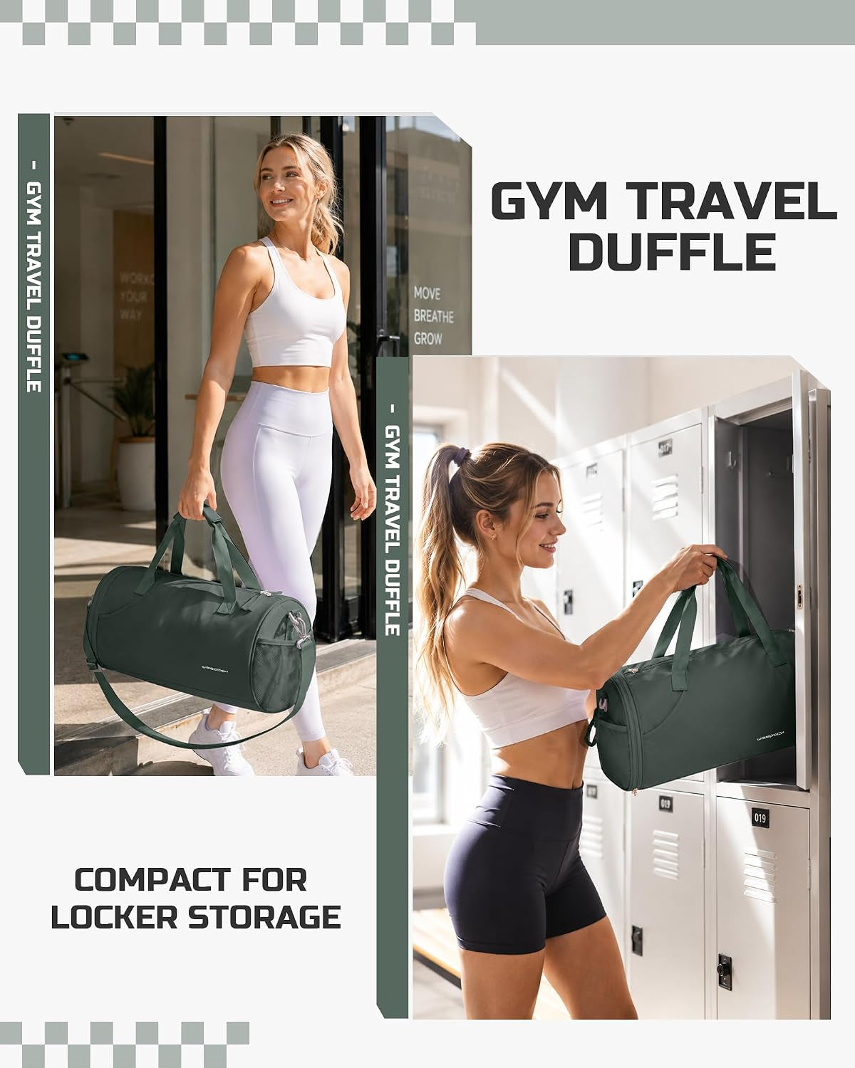 Professional Gym Duffle Bag for Men and Women with Separate Wet and Shoe Compartment - Ideal for Travel, Sports, Workouts, Overnight Stays, and Weekend Getaways - Dark Green