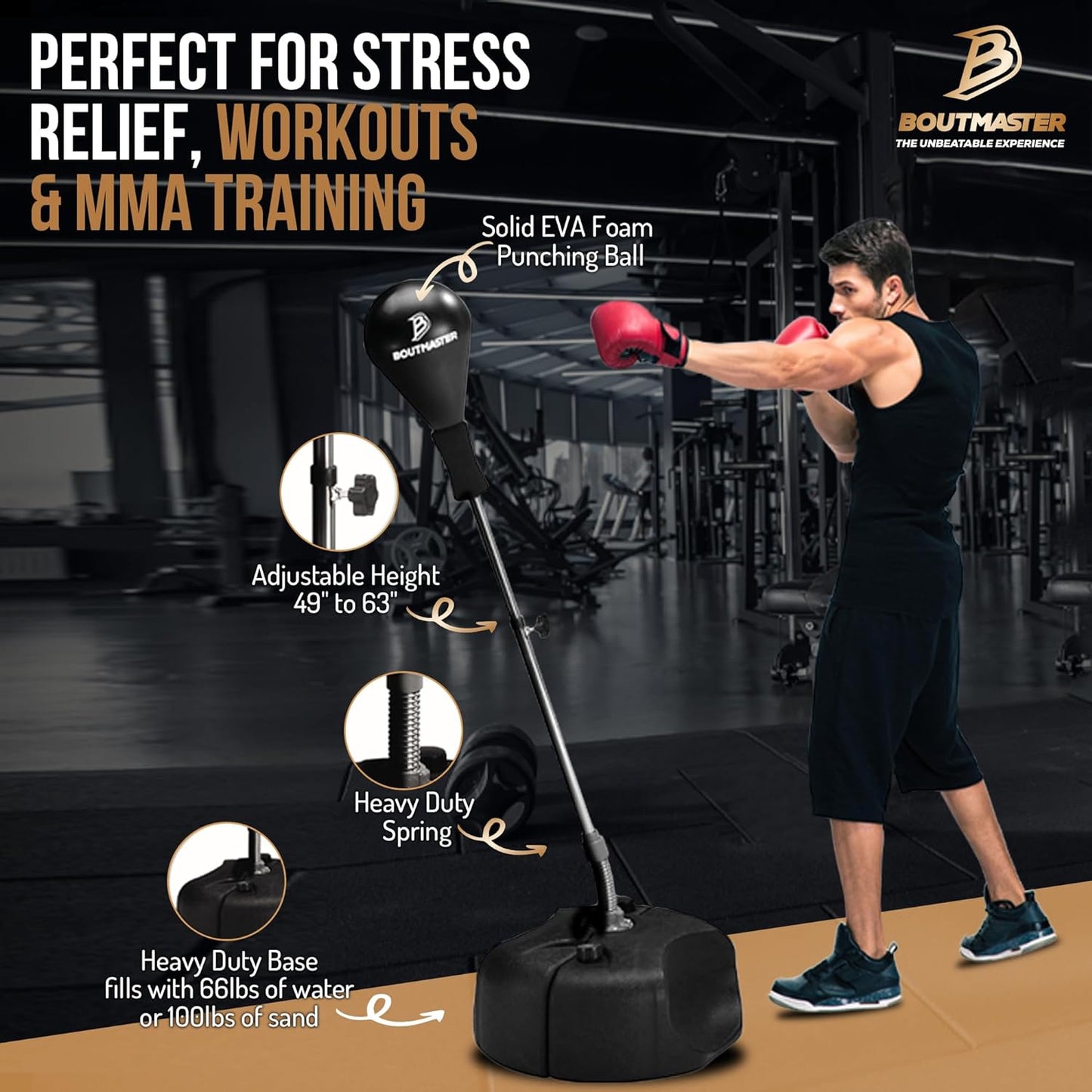 Techtools Adjustable Punching Bag with Stand - Boxing Equipment for Teens and Adults, Ideal for Training, Stress Relief, and Fitness