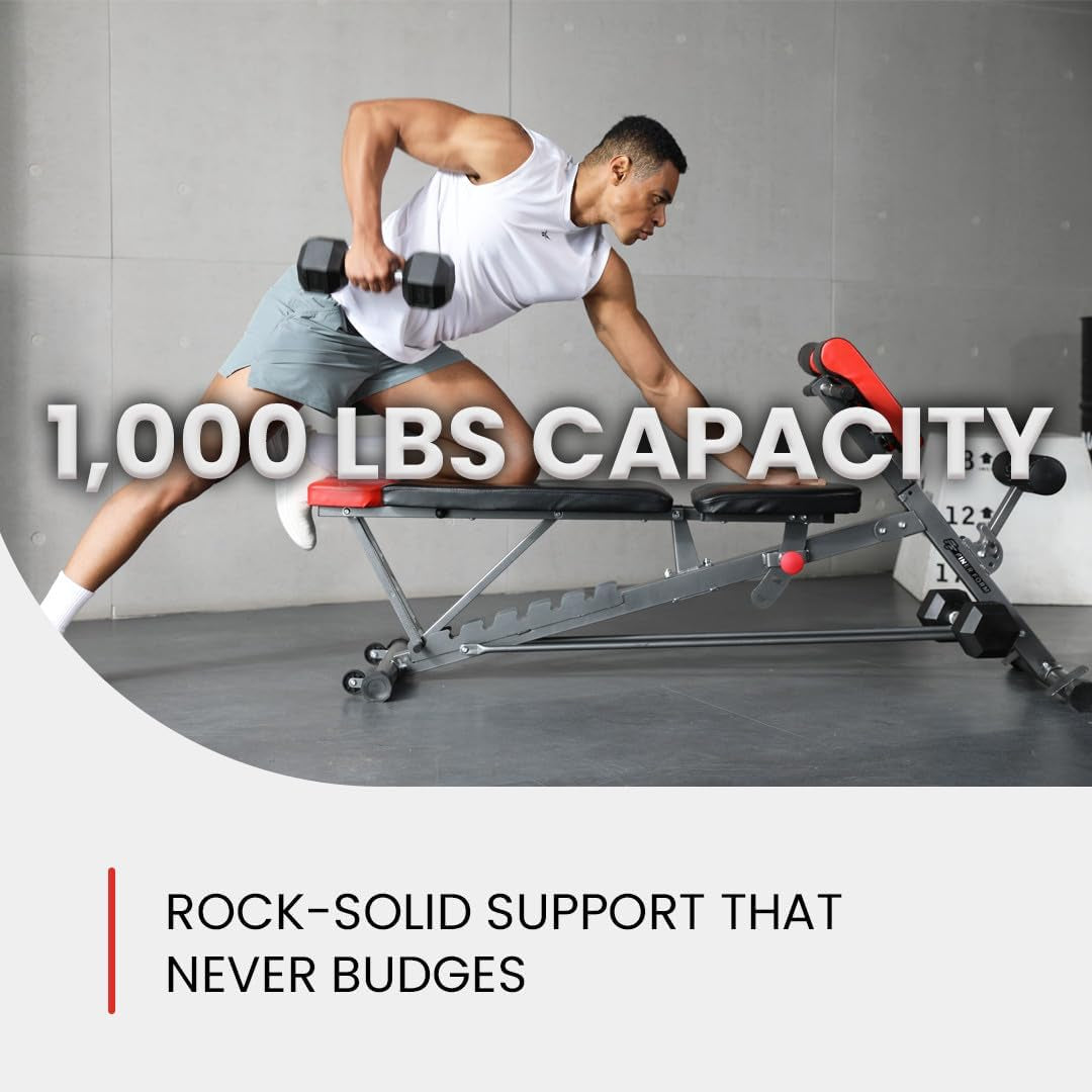 Finer Form Multi-Functional FID Weight Bench for Comprehensive Full-Body Workouts – Includes Hyper Back Extension, Roman Chair, Adjustable Ab Sit-Up Bench, Incline/Decline Bench, and Flat Bench
