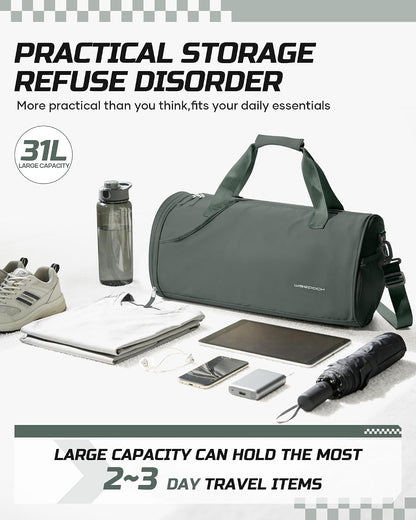 Professional Gym Duffle Bag for Men and Women with Separate Wet and Shoe Compartment - Ideal for Travel, Sports, Workouts, Overnight Stays, and Weekend Getaways - Dark Green
