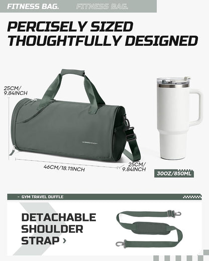 Professional Gym Duffle Bag for Men and Women with Separate Wet and Shoe Compartment - Ideal for Travel, Sports, Workouts, Overnight Stays, and Weekend Getaways - Dark Green
