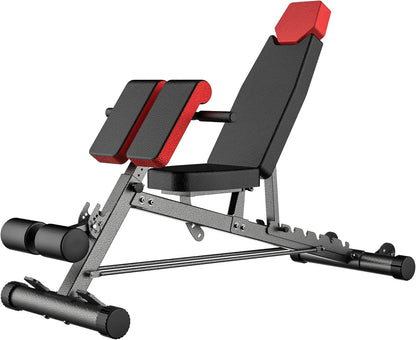 Finer Form Multi-Functional FID Weight Bench for Comprehensive Full-Body Workouts – Includes Hyper Back Extension, Roman Chair, Adjustable Ab Sit-Up Bench, Incline/Decline Bench, and Flat Bench