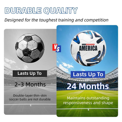 Size 5 American Flag Soccer Ball - PU Leather, Hidden Stitch, Ideal for Youth Outdoor Training