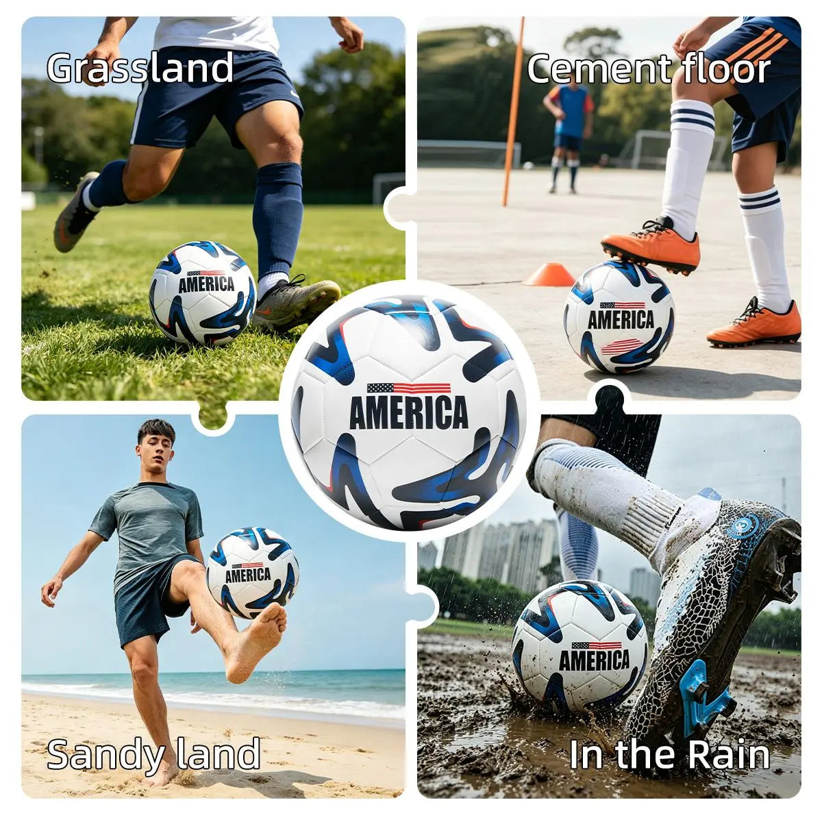 Size 5 American Flag Soccer Ball - PU Leather, Hidden Stitch, Ideal for Youth Outdoor Training