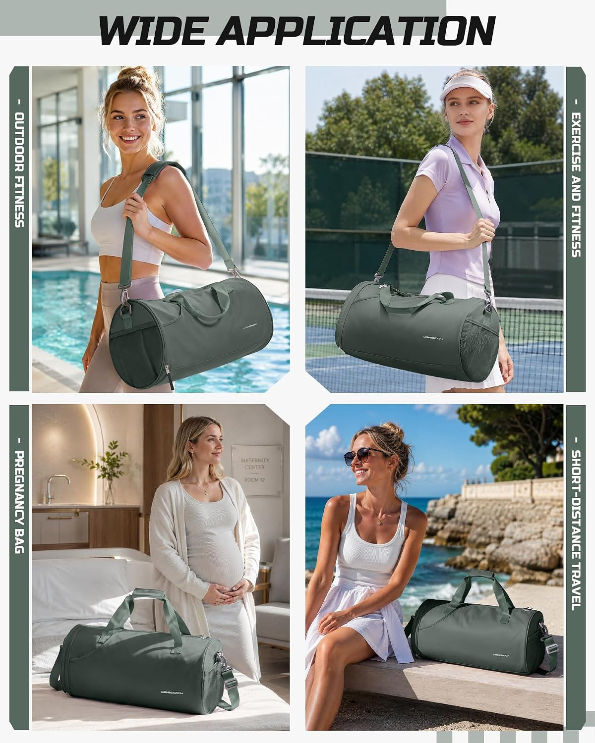 Professional Gym Duffle Bag for Men and Women with Separate Wet and Shoe Compartment - Ideal for Travel, Sports, Workouts, Overnight Stays, and Weekend Getaways - Dark Green