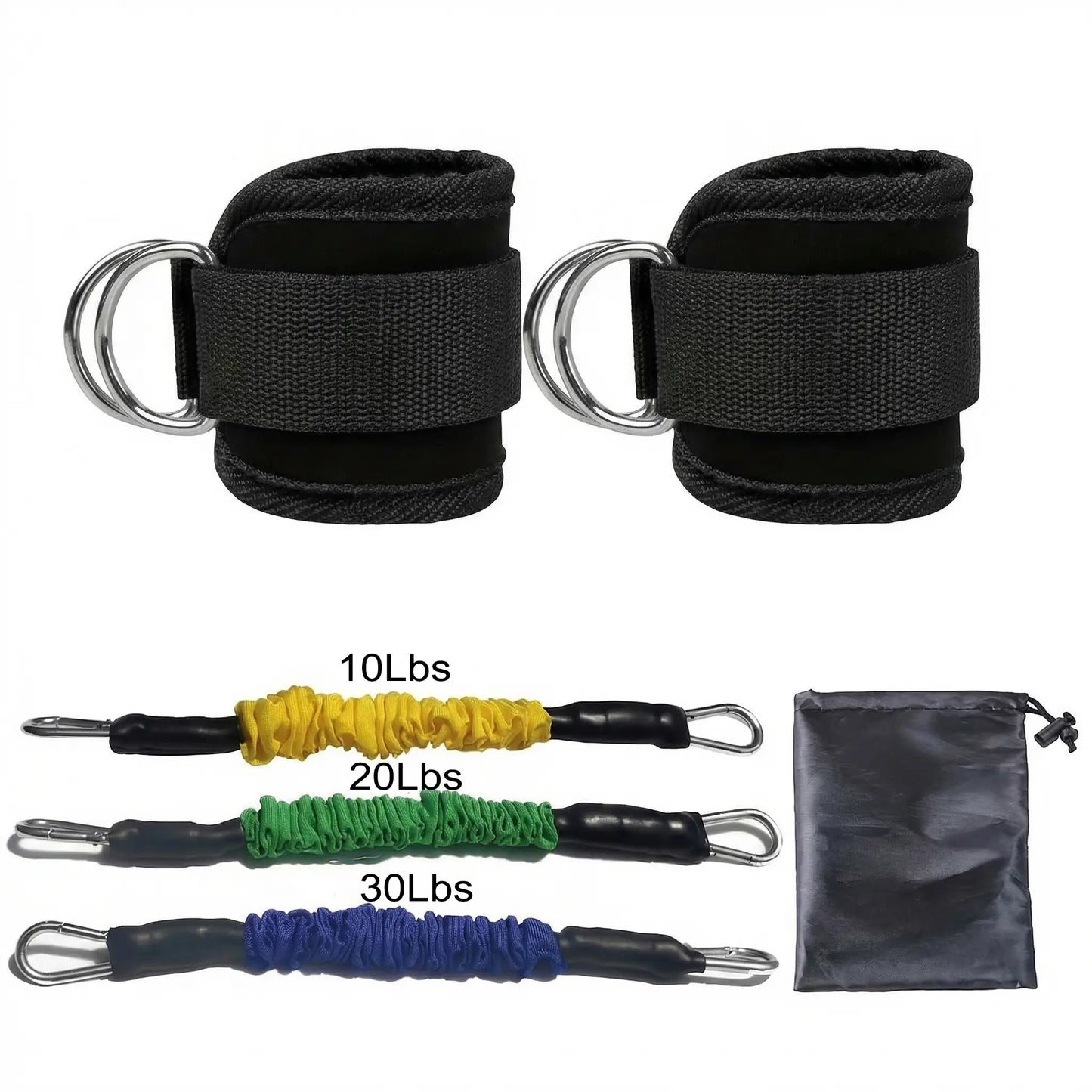 Adjustable Ankle Resistance Band Set - 3 Levels (10Lbs, 20Lbs, 30Lbs) for Glute Training and Home Gym Workouts