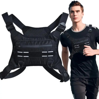 Adjustable Reflective Running Vest with Phone Holder and Breathable Design for Sports Activities