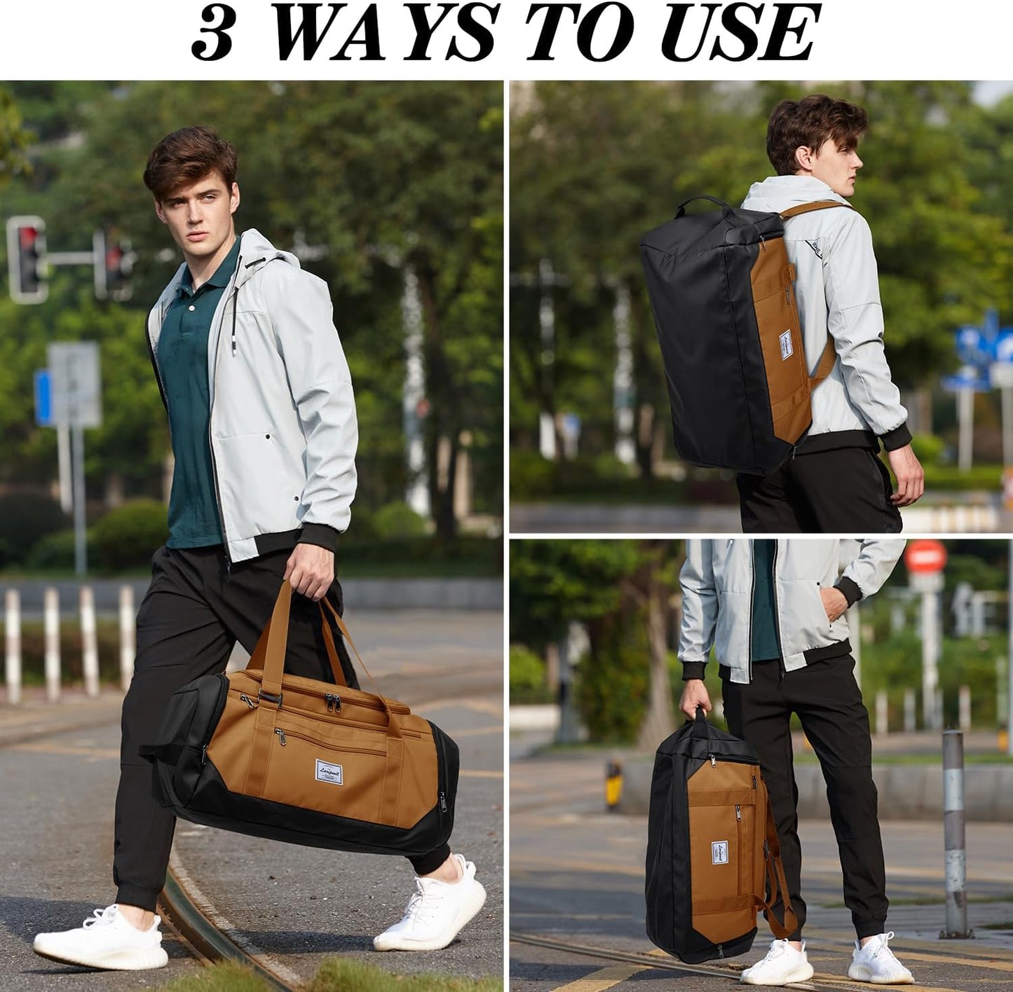 Men's 40L Medium Sports Travel Duffel Bag with Shoe Compartment and Wet Pocket - Lightweight Multipurpose Weekender Backpack for Women, Brown