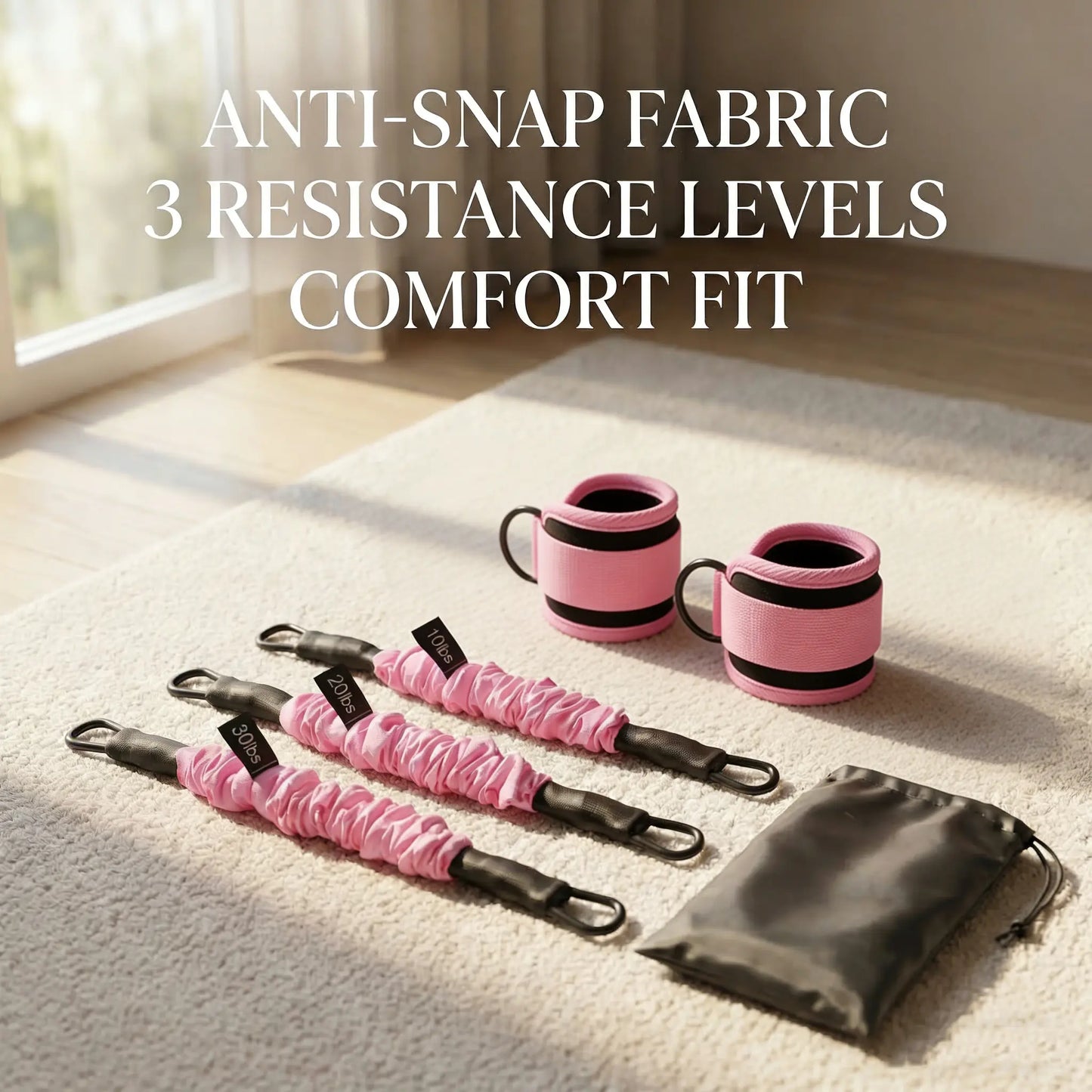 Adjustable Ankle Resistance Band Set - 3 Levels (10Lbs, 20Lbs, 30Lbs) for Glute Training and Home Gym Workouts