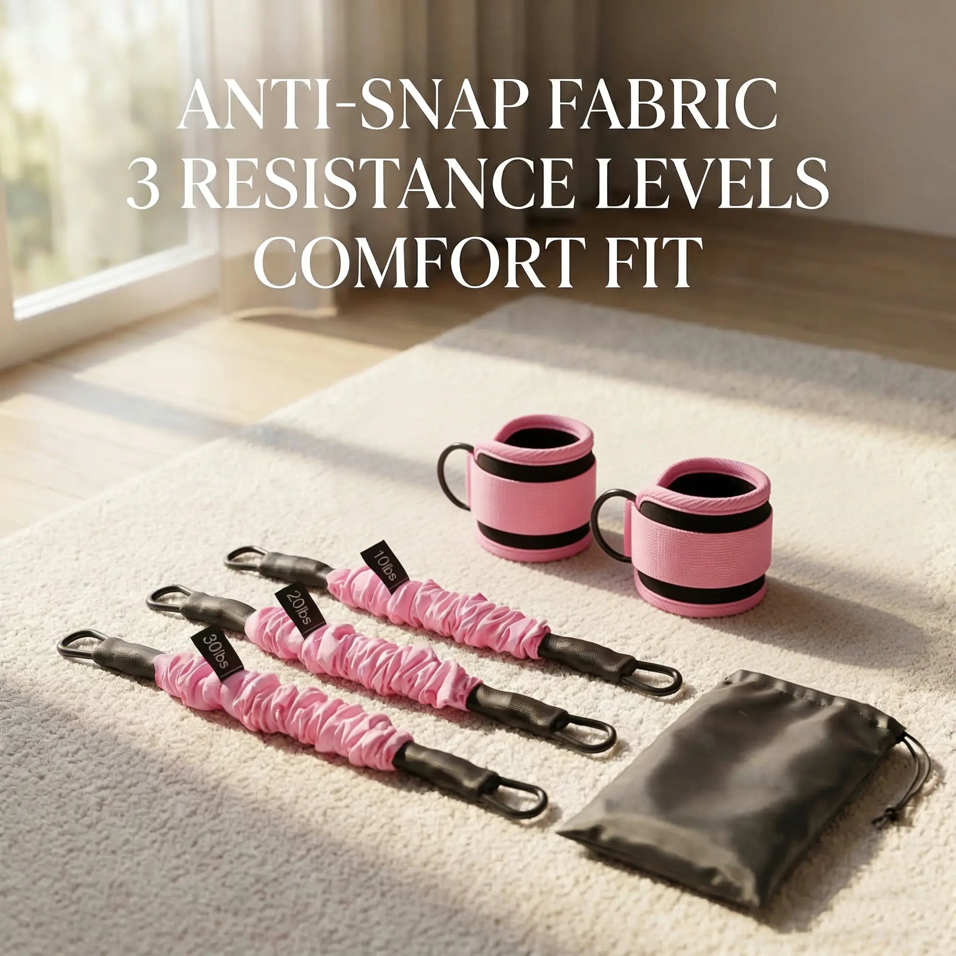 Adjustable Ankle Resistance Band Set - 3 Levels (10Lbs, 20Lbs, 30Lbs) for Glute Training and Home Gym Workouts