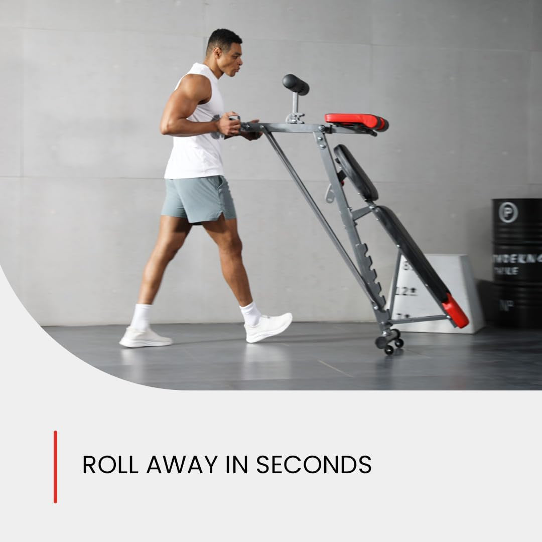 Finer Form Multi-Functional FID Weight Bench for Comprehensive Full-Body Workouts – Includes Hyper Back Extension, Roman Chair, Adjustable Ab Sit-Up Bench, Incline/Decline Bench, and Flat Bench