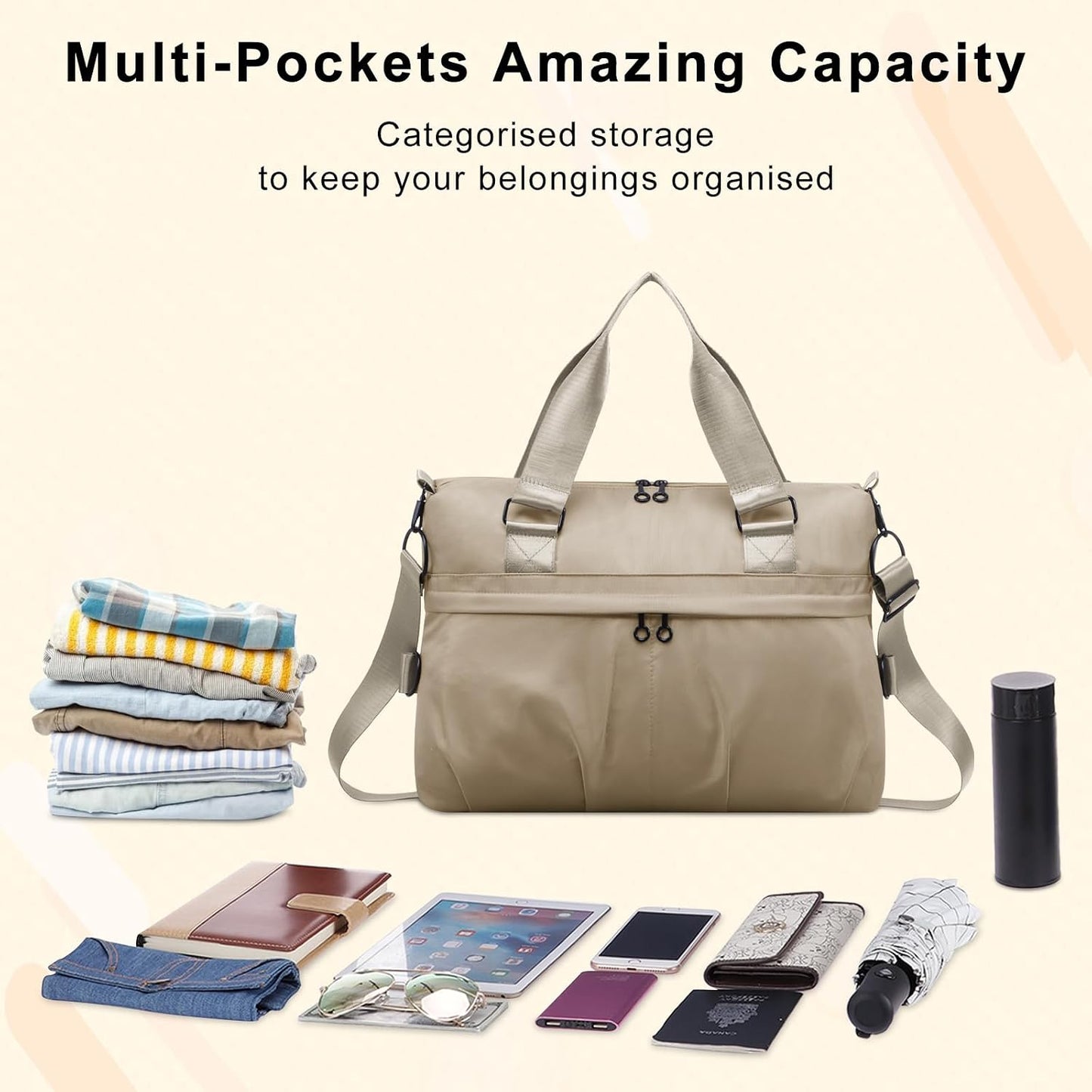 Women's Waterproof Sports Duffle Bag - Versatile Travel Gym Bag with Multiple Pockets for Fitness, Yoga, and Business Trips
