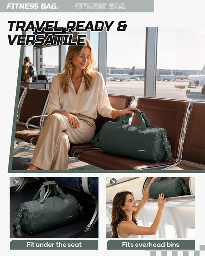 Professional Gym Duffle Bag for Men and Women with Separate Wet and Shoe Compartment - Ideal for Travel, Sports, Workouts, Overnight Stays, and Weekend Getaways - Dark Green