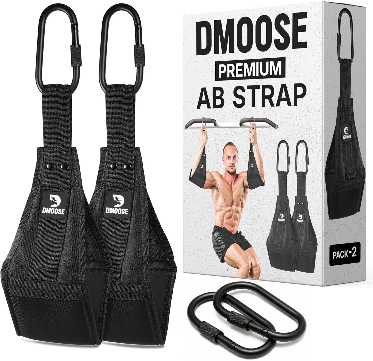 Hanging Ab Straps for Pull-Up Bars - Padded Exercise Straps for Core Strength Training, Includes 2 Steel Carabiners - Ideal for Home and Gym Use