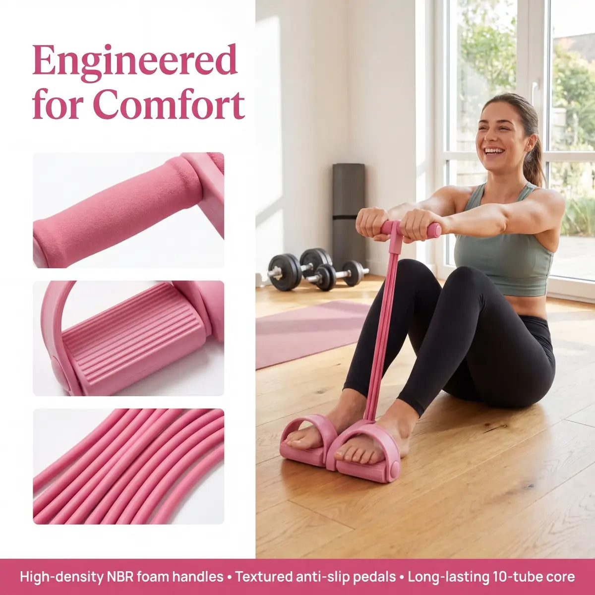 2026 Manual Tension Training Pedal Resistance Band - 10-Tube Eco-Friendly Natural Latex Yoga Stretching Band for Multifunctional Home Gym Use, Ideal for Arm, Waist, and Abdomen Workouts for Both Men and Women