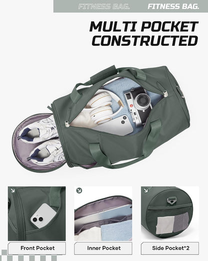 Professional Gym Duffle Bag for Men and Women with Separate Wet and Shoe Compartment - Ideal for Travel, Sports, Workouts, Overnight Stays, and Weekend Getaways - Dark Green